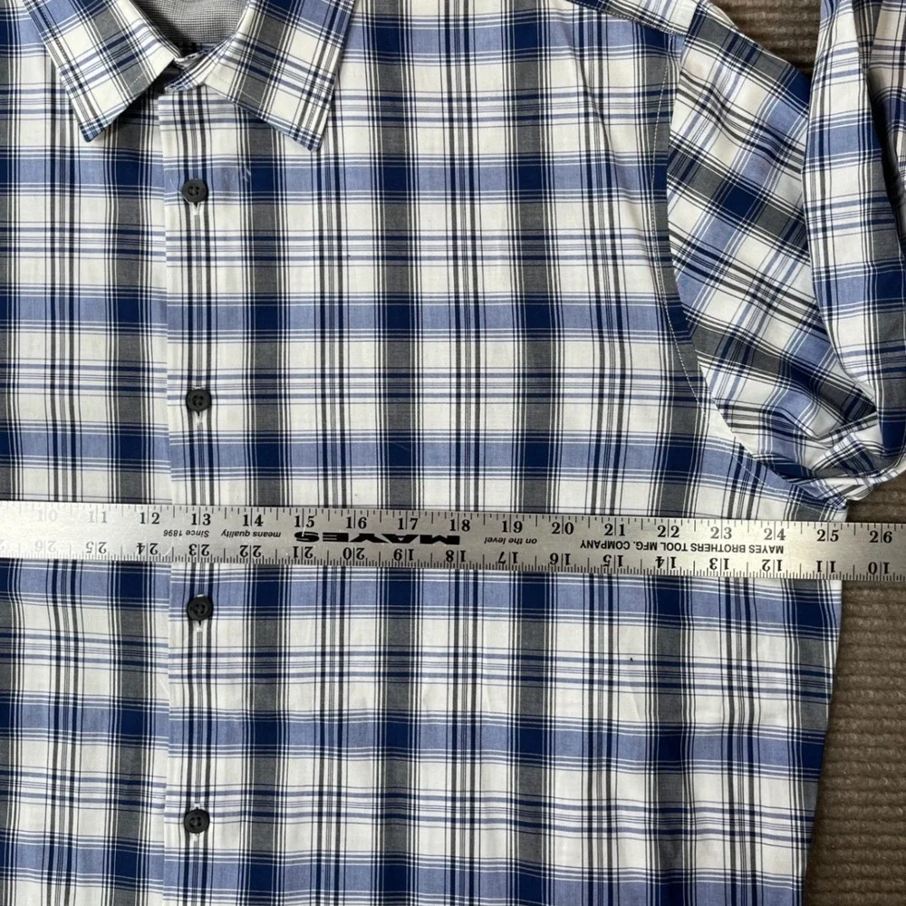 Banana Republic Mens Size XL Blue White Plaid Stretch Button Down Shirt